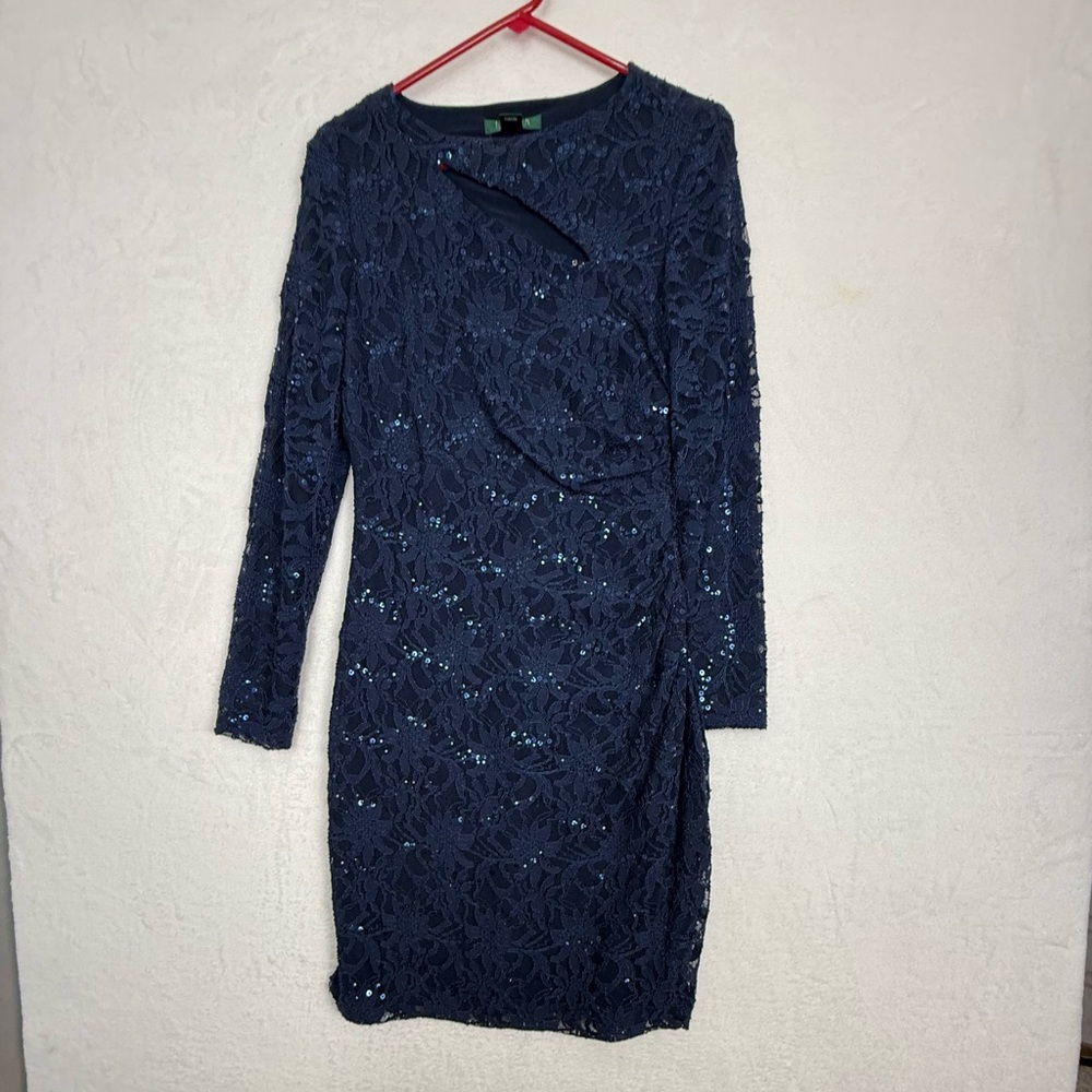 Lauren Ralph Lauren sequin lace long sleeve cocktail party dress Size 8